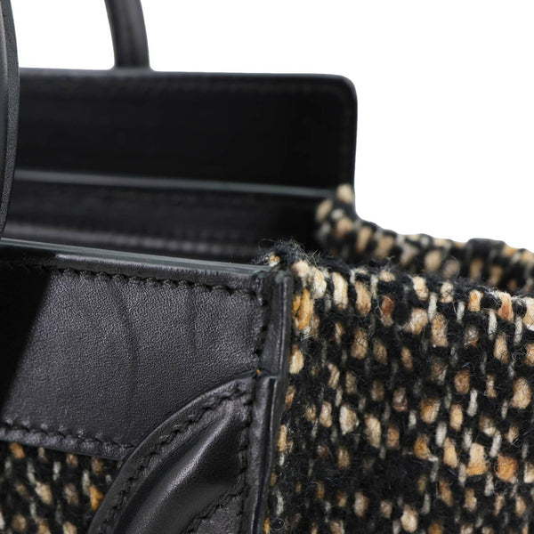 CELINE Nano Luggage Tweed Leather Tote Crossbody Bag Black