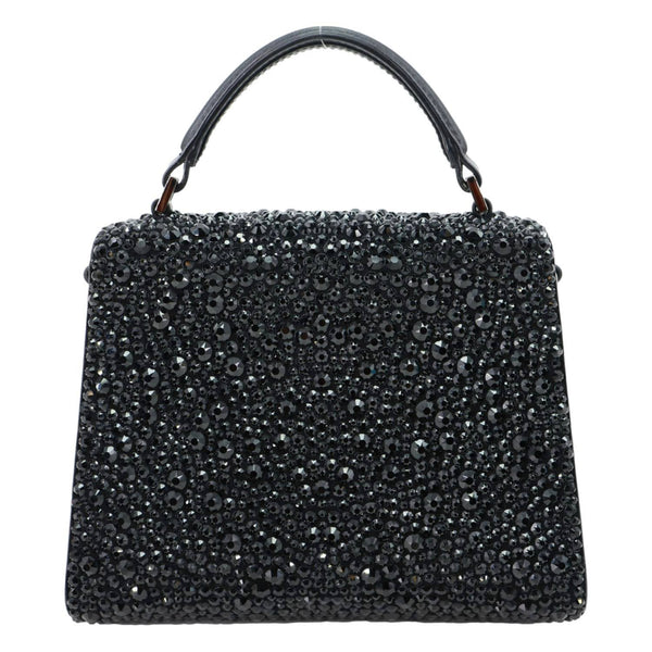 VALENTINO Garavani VSling Crystal Embellished Leather Top Handle Bag Black
