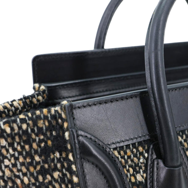 CELINE Nano Luggage Tweed Leather Tote Crossbody Bag Black