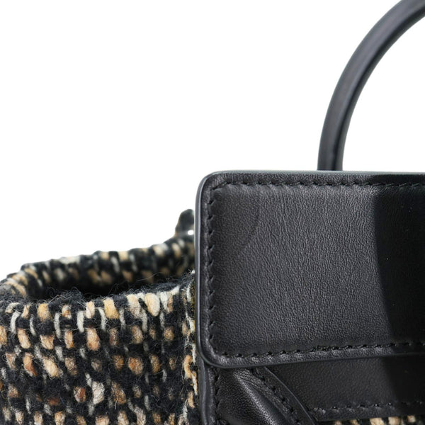 CELINE Nano Luggage Tweed Leather Tote Crossbody Bag Black