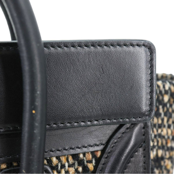 CELINE Nano Luggage Tweed Leather Tote Crossbody Bag Black
