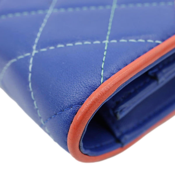 CHANEL Quilted Leather Wallet On Chain Blue