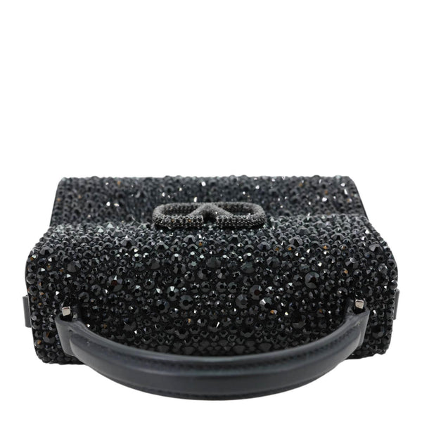 VALENTINO Garavani VSling Crystal Embellished Leather Top Handle Bag Black