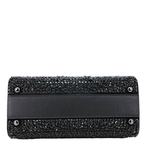 VALENTINO Garavani VSling Crystal Embellished Leather Top Handle Bag Black