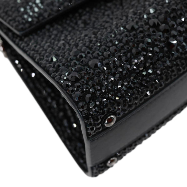 VALENTINO Garavani VSling Crystal Embellished Leather Top Handle Bag Black