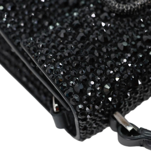 VALENTINO Garavani VSling Crystal Embellished Leather Top Handle Bag Black