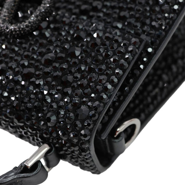 VALENTINO Garavani VSling Crystal Embellished Leather Top Handle Bag Black