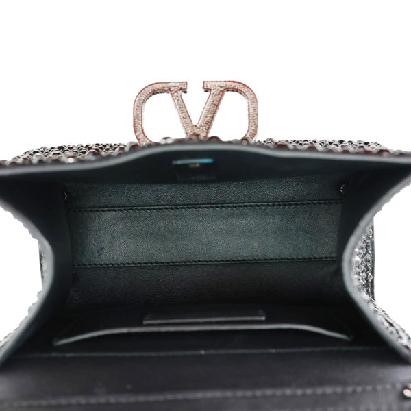VALENTINO Garavani VSling Crystal Embellished Leather Top Handle Bag Black
