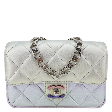 CHANEL Gradient Metallic Quilted Calfskin Leather Clutch Bag Silver