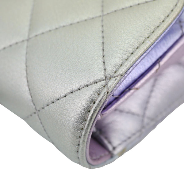 CHANEL Gradient Metallic Quilted Calfskin Leather Clutch Bag Silver
