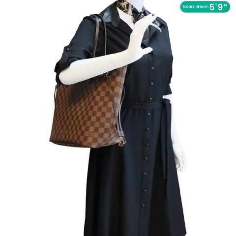 LOUIS VUITTON Neverfull MM Damier Ebene Tote Bag Brown
