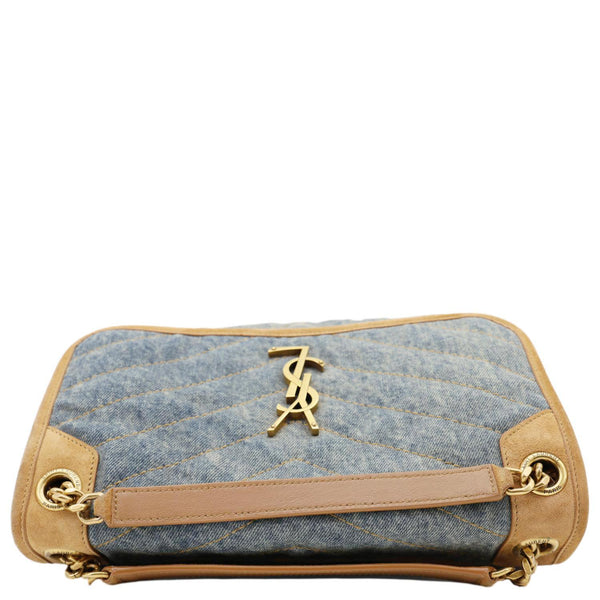 YVES SAINT LAURENT Signature Niki Medium Denim Chain Crossbody Bag Blue