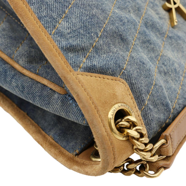 YVES SAINT LAURENT Signature Niki Medium Denim Chain Crossbody Bag Blue