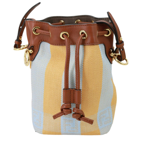 FENDI Mon Tresor Mini Raffia Canvas Bucket Bag Brown