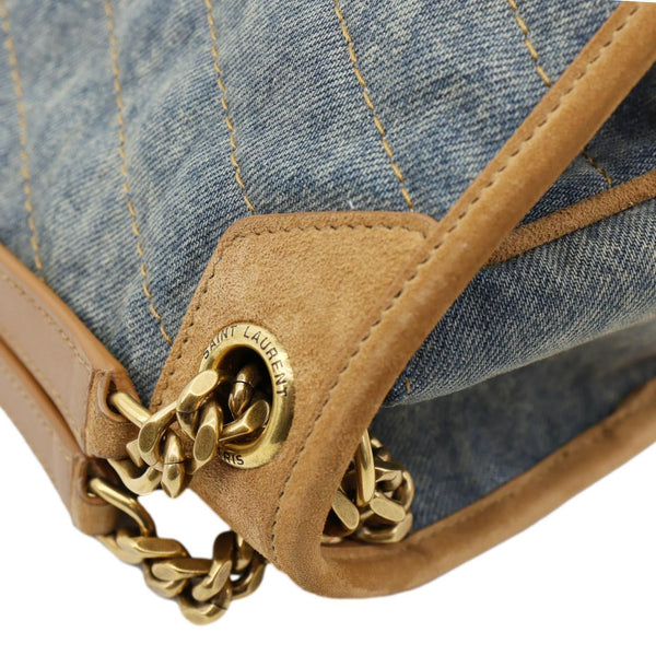 YVES SAINT LAURENT Signature Niki Medium Denim Chain Crossbody Bag Blue
