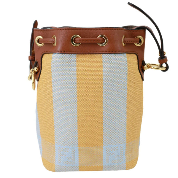 FENDI Mon Tresor Mini Raffia Canvas Bucket Bag Brown