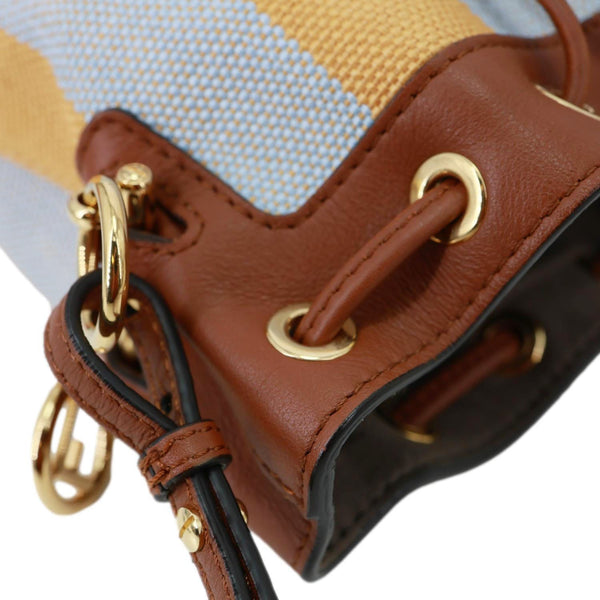 FENDI Mon Tresor Mini Raffia Canvas Bucket Bag Brown