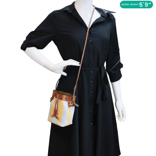 FENDI Mon Tresor Mini Raffia Canvas Bucket Bag Brown