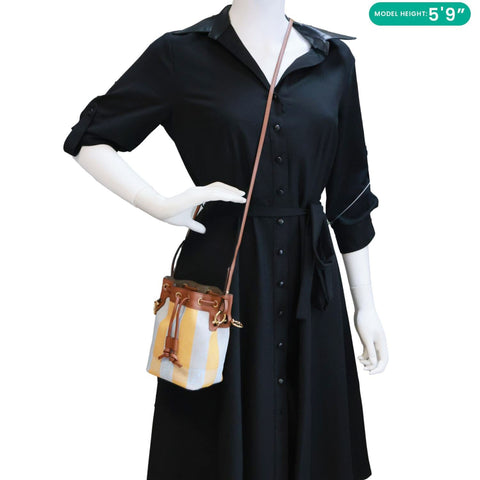 FENDI Mon Tresor Mini Raffia Canvas Bucket Bag Brown