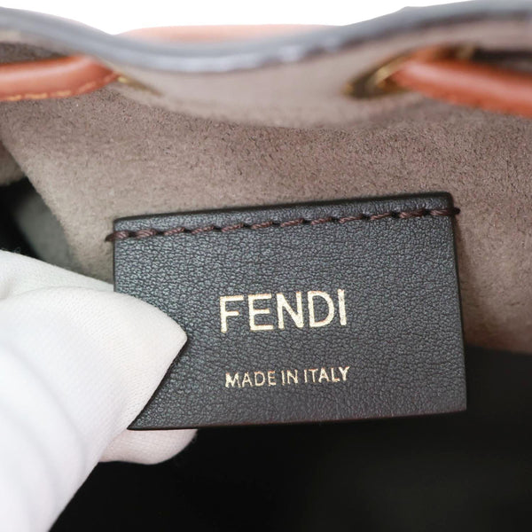 FENDI Mon Tresor Mini Raffia Canvas Bucket Bag Brown
