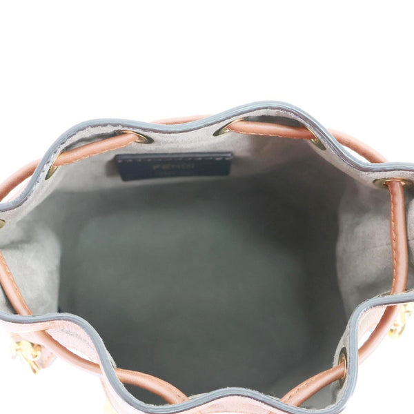 FENDI Mon Tresor Mini Raffia Canvas Bucket Bag Brown