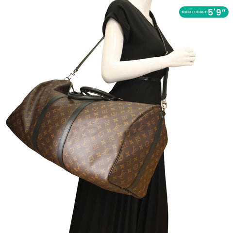 LOUIS VUITTON Keepall 55 Bandouliere Monogram Canvas Travel Bag Black