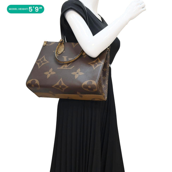 LOUIS VUITTON Onthego MM Giant Monogram Reverse Canvas Tote Bag Brown