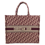 CHRISTIAN DIOR Book Large Oblique Embroidery Canvas Tote Bag Burgundy