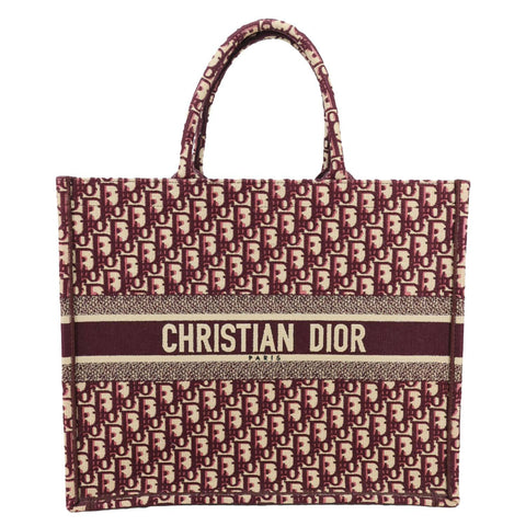 CHRISTIAN DIOR Book Large Oblique Embroidery Canvas Tote Bag Burgundy