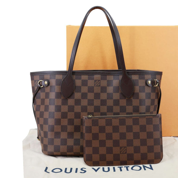 LOUIS VUITTON Neverfull PM Damier Ebene Tote Bag Brown