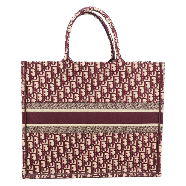 CHRISTIAN DIOR Book Large Oblique Embroidery Canvas Tote Bag Burgundy