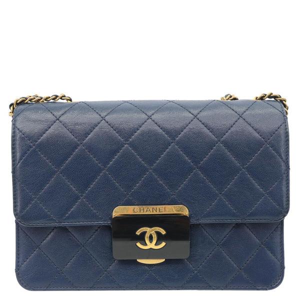 CHANEL Beauty Lock Flap Lambskin Leather Crossbody Bag Blue