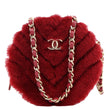 CHANEL Round Chevron Shearling Clutch With Chain Crossbody Bag Burgundy
