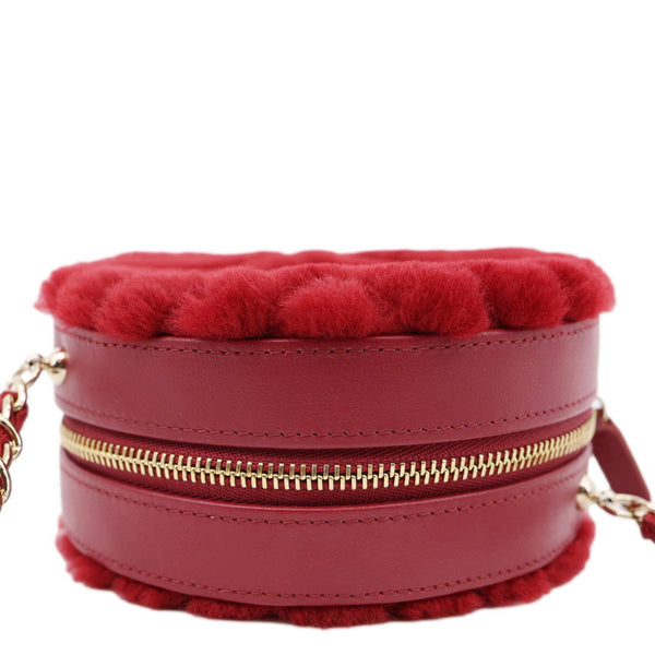 CHANEL Round Chevron Shearling Clutch With Chain Crossbody Bag Burgundy