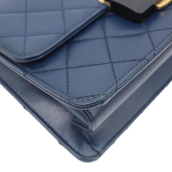 CHANEL Beauty Lock Flap Lambskin Leather Crossbody Bag Blue