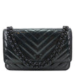CHANEL CC WOC Crumpled Chevron Calfskin Metallic Leather Wallet On Chain Black
