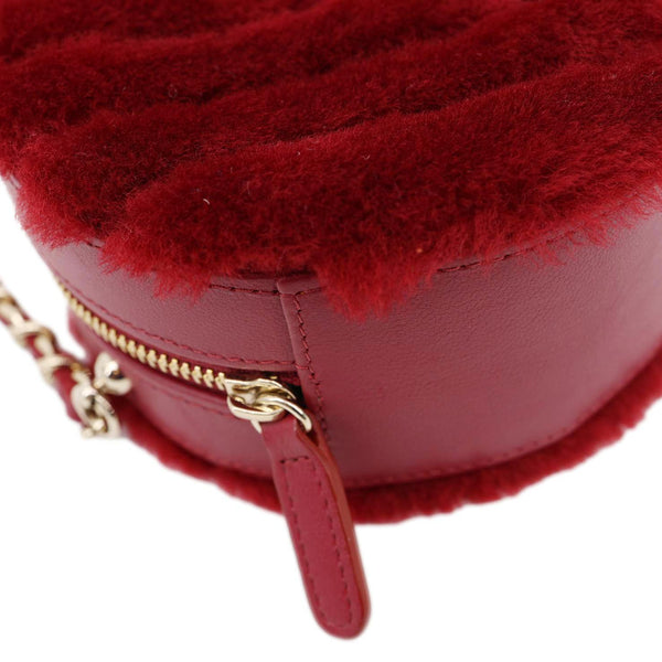 CHANEL Round Chevron Shearling Clutch With Chain Crossbody Bag Burgundy