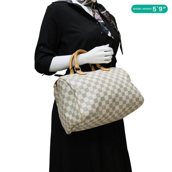 LOUIS VUITTON Speedy 30 Damier Azur Satchel Bag White