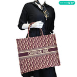 CHRISTIAN DIOR Book Large Oblique Embroidery Canvas Tote Bag Burgundy