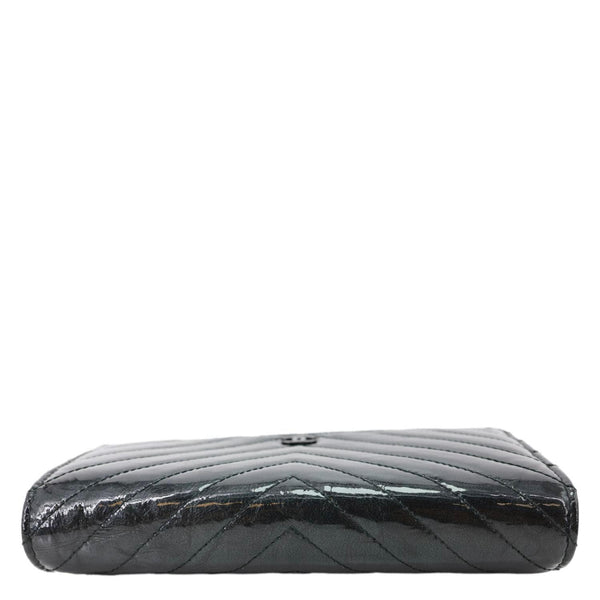 CHANEL CC WOC Crumpled Chevron Calfskin Metallic Leather Wallet On Chain Black
