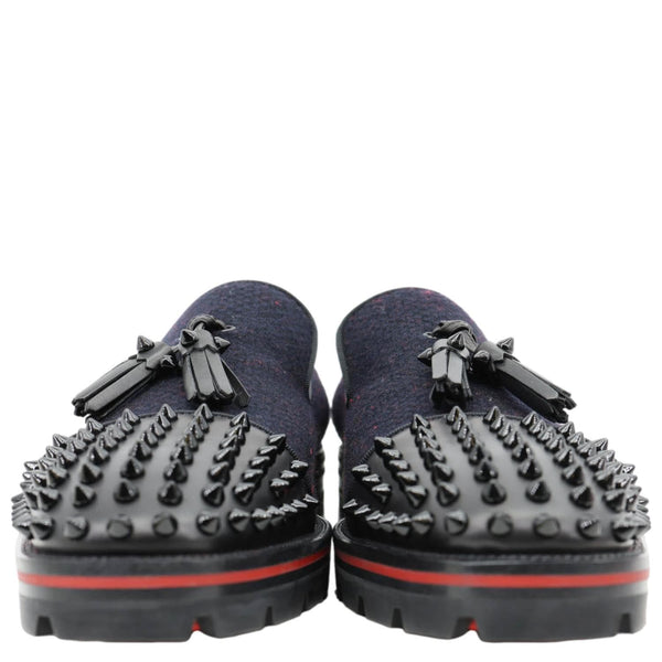 CHRISTIAN LOUBOUTIN Rossini Spike Tassel Tweed Loafer Navy Blue
