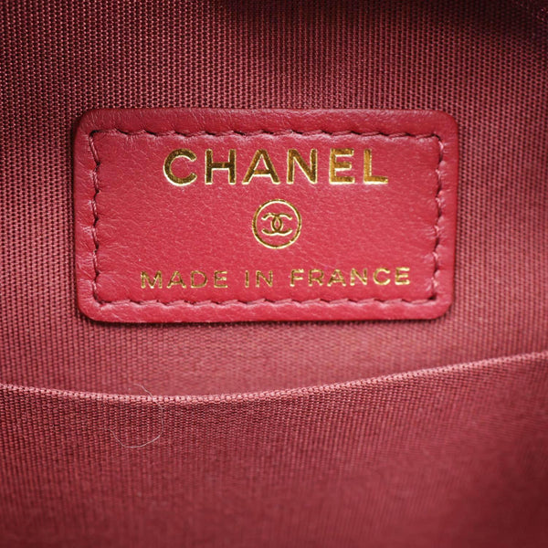 CHANEL Round Chevron Shearling Clutch With Chain Crossbody Bag Burgundy