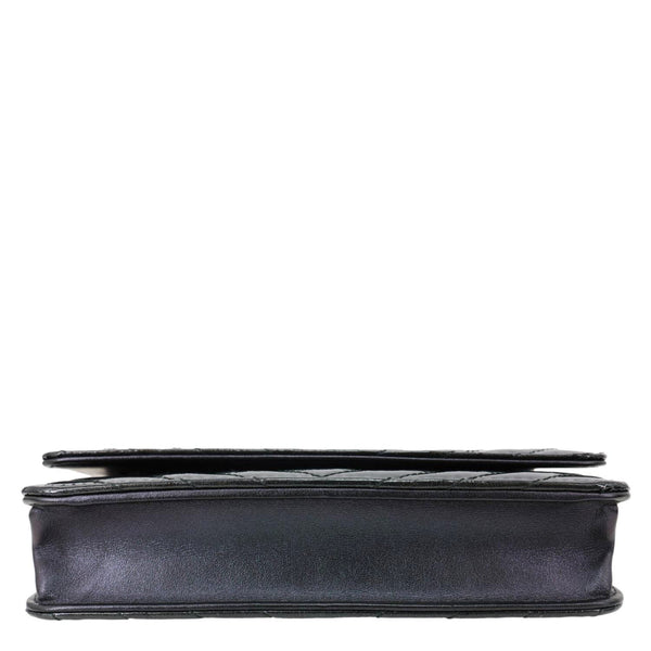 CHANEL CC WOC Crumpled Chevron Calfskin Metallic Leather Wallet On Chain Black