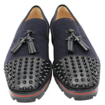 CHRISTIAN LOUBOUTIN Rossini Spike Tassel Tweed Loafer Navy Blue