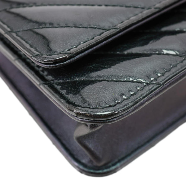 CHANEL CC WOC Crumpled Chevron Calfskin Metallic Leather Wallet On Chain Black
