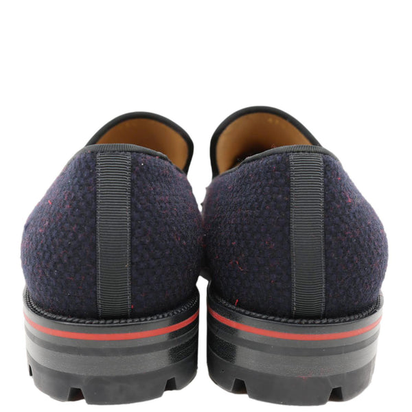 CHRISTIAN LOUBOUTIN Rossini Spike Tassel Tweed Loafer Navy Blue