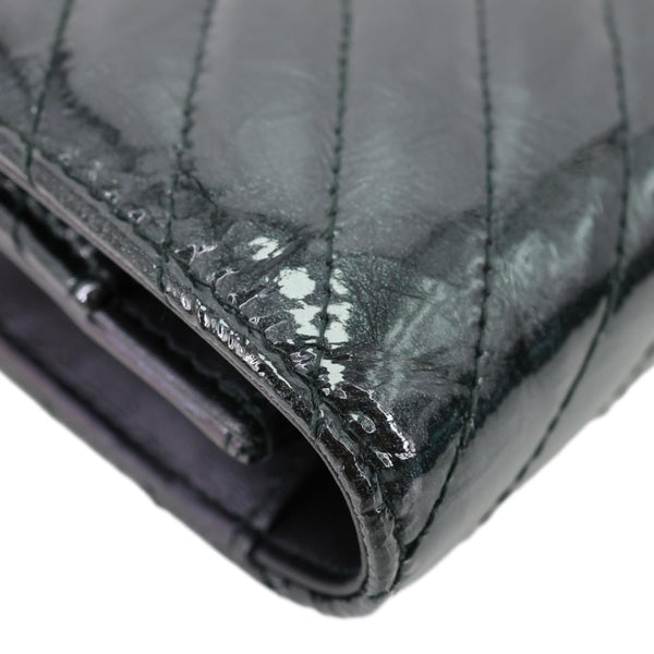 CHANEL CC WOC Crumpled Chevron Calfskin Metallic Leather Wallet On Chain Black