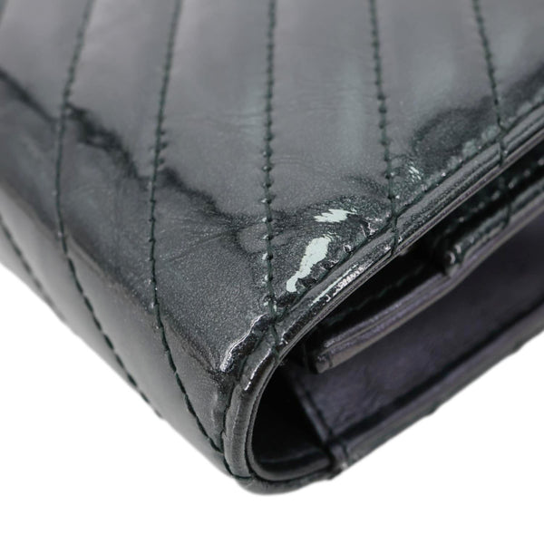 CHANEL CC WOC Crumpled Chevron Calfskin Metallic Leather Wallet On Chain Black