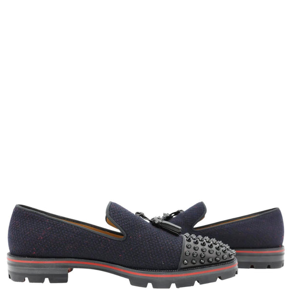 CHRISTIAN LOUBOUTIN Rossini Spike Tassel Tweed Loafer Navy Blue