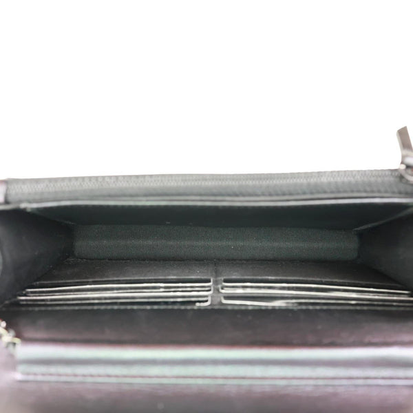 CHANEL CC WOC Crumpled Chevron Calfskin Metallic Leather Wallet On Chain Black